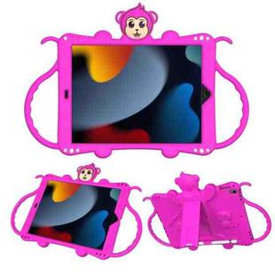 For iPad 10.2 Cartoon Monkey Kids Tablet Shockproof EVA Protective Case with Holder & Shoulder Strap & Handle(Rose Red)