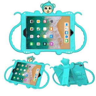 For iPad 9.7 (2017) Cartoon Monkey Kids Tablet Shockproof EVA Protective Case with Holder & Shoulder Strap & Handle(Turquoise)