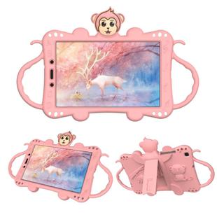 For Samsung Galaxy Tab A8.0 (2019) T290 Cartoon Monkey Kids Tablet Shockproof EVA Protective Case with Holder & Shoulder Strap & Handle(Rose Gold)