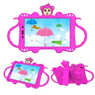 For Samsung Galaxy Tab A8.0 (2019) T290 Cartoon Monkey Kids Tablet Shockproof EVA Protective Case with Holder & Shoulder Strap & Handle(Rose Red)