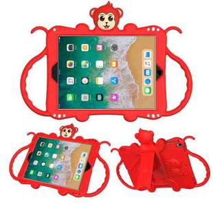 For iPad 9.7 (2018) Cartoon Monkey Kids Tablet Shockproof EVA Protective Case with Holder & Shoulder Strap & Handle(Red)
