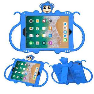 For iPad 9.7 (2018) Cartoon Monkey Kids Tablet Shockproof EVA Protective Case with Holder & Shoulder Strap & Handle(Blue)