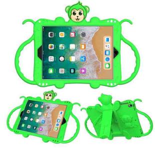 For iPad 9.7 (2018) Cartoon Monkey Kids Tablet Shockproof EVA Protective Case with Holder & Shoulder Strap & Handle(Green)