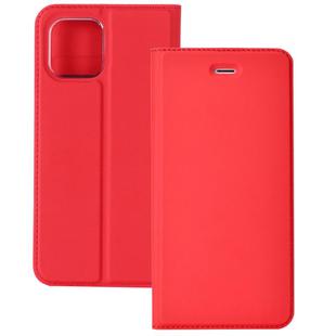For iPhone 12 mini Ultra-thin Plain Magnetic TPU + PU Leather Case with Holder & Card Slot(Red)