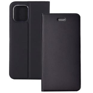 For iPhone 12 / 12 Pro Ultra-thin Plain Magnetic TPU + PU Leather Case with Holder & Card Slot(Black)