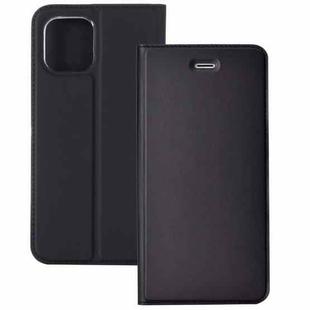 For iPhone 12 / 12 Pro Ultra-thin Plain Magnetic TPU + PU Leather Case with Holder & Card Slot(Black)