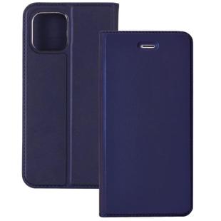 For iPhone 12 / 12 Pro Ultra-thin Plain Magnetic TPU + PU Leather Case with Holder & Card Slot(Blue)