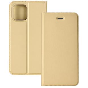 For iPhone 12 / 12 Pro Ultra-thin Plain Magnetic TPU + PU Leather Case with Holder & Card Slot(Gold)