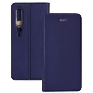 For Xiaomi Mi 10 5G Ultra-thin Plain Magnetic TPU + PU Leather Case with Holder & Card Slot(Blue)