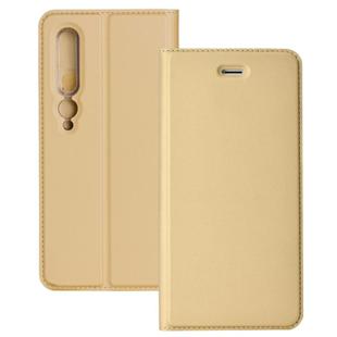 For Xiaomi Mi 10 5G Ultra-thin Plain Magnetic TPU + PU Leather Case with Holder & Card Slot(Gold)