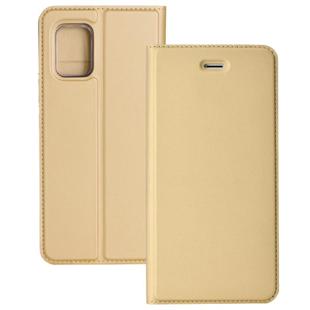 For Xiaomi Mi 10 Lite 5G Ultra-thin Plain Magnetic TPU + PU Leather Case with Holder & Card Slot(Gold)