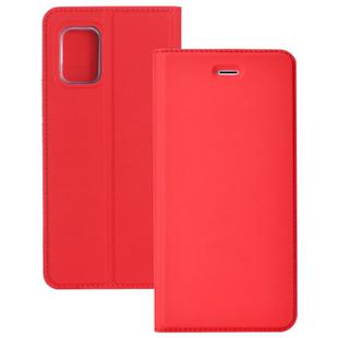 For Xiaomi Mi 10 Lite 5G Ultra-thin Plain Magnetic TPU + PU Leather Case with Holder & Card Slot(Red)