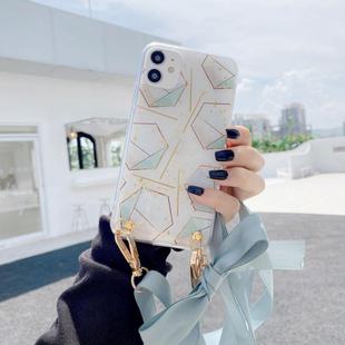 For iPhone 11 Pro Ribbon Bow Geometric Pattern Glitter TPU Shockproof Case with Neck Strap(Triangle Hexagon)