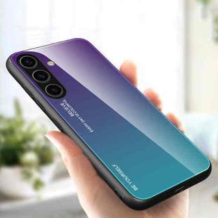 For Samsung Galaxy S25 5G Gradient Color Glass Phone Case(Aurora Blue)