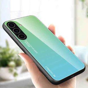 For Samsung Galaxy S25+ 5G Gradient Color Glass Phone Case(Green Cyan)