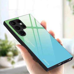 For Samsung Galaxy S25 Ultra 5G Gradient Color Glass Phone Case(Green Cyan)