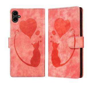 For Samsung Galaxy A07 4G / A06 4G Pen Heart Cat Embossed Leather Phone Case(Orange)