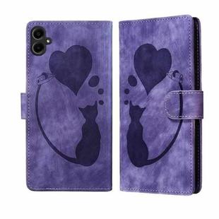 For Samsung Galaxy A07 4G / A06 4G Pen Heart Cat Embossed Leather Phone Case(Purple)