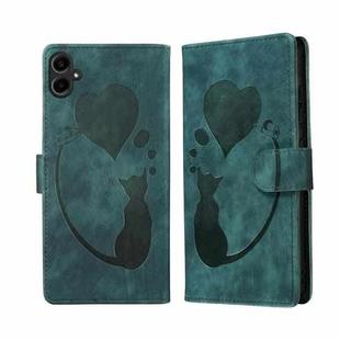 For Samsung Galaxy A07 4G / A06 4G Pen Heart Cat Embossed Leather Phone Case(Green)