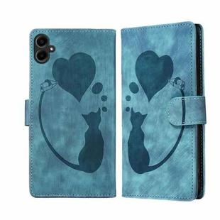 For Samsung Galaxy A07 4G / A06 4G Pen Heart Cat Embossed Leather Phone Case(Blue)