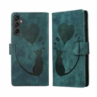 For Samsung Galaxy A17 5G / A26 5G Pen Heart Cat Embossed Leather Phone Case(Green)