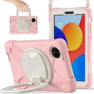 For Xiaomi Redmi Pad SE 8.7 Silicone Hybrid PC Tablet Case with Holder & Shoulder Strap(Cherry Blossom Pink)