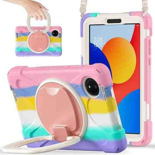 For Xiaomi Redmi Pad SE 8.7 Silicone Hybrid PC Tablet Case with Holder & Shoulder Strap(Colorful Pink)