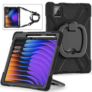 For Xiaomi Pad 7 / 7 Pro Silicone Hybrid PC Tablet Case with Holder & Shoulder Strap(Black)