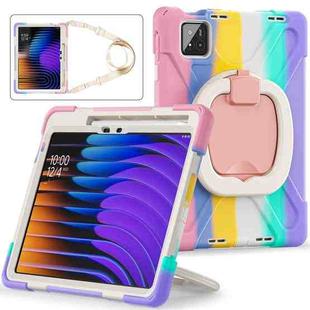 For Xiaomi Pad 7 / 7 Pro Silicone Hybrid PC Tablet Case with Holder & Shoulder Strap(Colorful Pink)