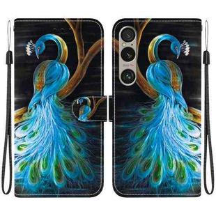 For Sony Xperia 1 VI Crystal Texture Colored Drawing Leather Phone Case(Peacock)