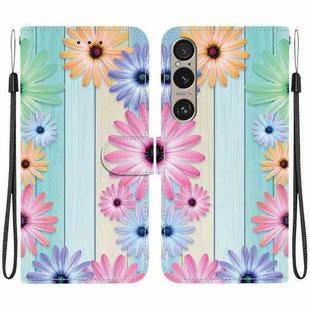 For Sony Xperia 1 VI Crystal Texture Colored Drawing Leather Phone Case(Sunflowers)