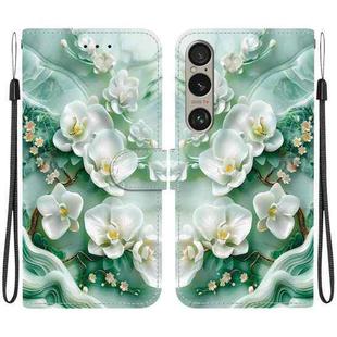 For Sony Xperia 1 VI Crystal Texture Colored Drawing Leather Phone Case(Jade Flowers)