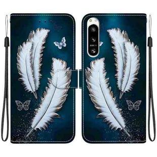 For Sony Xperia 5 VI Crystal Texture Colored Drawing Leather Phone Case(White Butterfly Feathers)