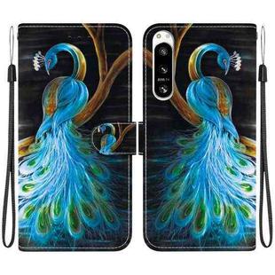 For Sony Xperia 5 VI Crystal Texture Colored Drawing Leather Phone Case(Peacock)