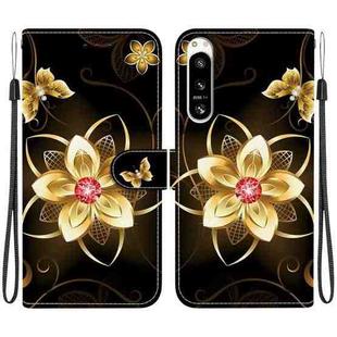 For Sony Xperia 10 VI Crystal Texture Colored Drawing Leather Phone Case(Gold Flower)