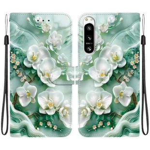 For Sony Xperia 10 VI Crystal Texture Colored Drawing Leather Phone Case(Jade Flowers)