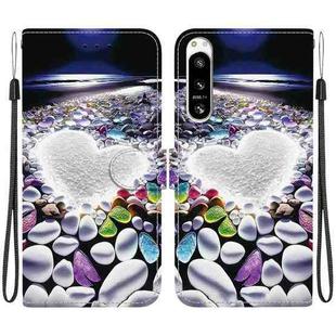 For Sony Xperia 10 VI Crystal Texture Colored Drawing Leather Phone Case(Heart Shaped)