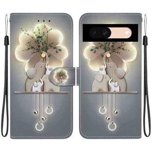 For Google Pixel 8a Crystal Texture Colored Drawing Leather Phone Case(Elephants)