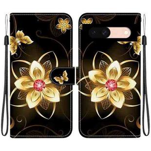 For Google Pixel 8a Crystal Texture Colored Drawing Leather Phone Case(Gold Flower)