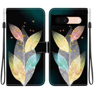 For Google Pixel 8a Crystal Texture Colored Drawing Leather Phone Case(Colored Leaves)