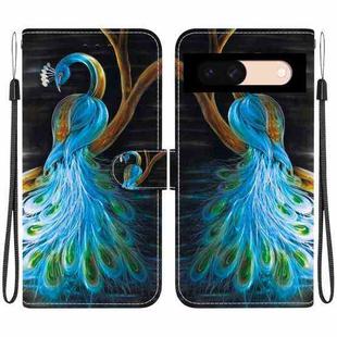 For Google Pixel 8a Crystal Texture Colored Drawing Leather Phone Case(Peacock)