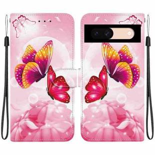 For Google Pixel 8a Crystal Texture Colored Drawing Leather Phone Case(Pink Butterflies)