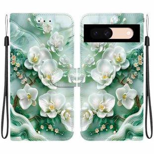 For Google Pixel 8a Crystal Texture Colored Drawing Leather Phone Case(Jade Flowers)