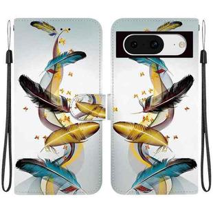 For Google Pixel 8 Crystal Texture Colored Drawing Leather Phone Case(Gold Butterfly Feathers)