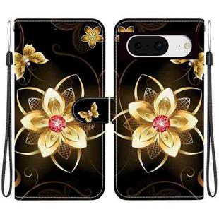 For Google Pixel 8 Crystal Texture Colored Drawing Leather Phone Case(Gold Flower)