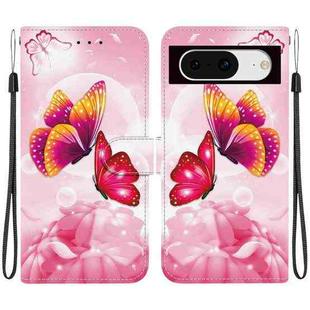 For Google Pixel 8 Crystal Texture Colored Drawing Leather Phone Case(Pink Butterflies)