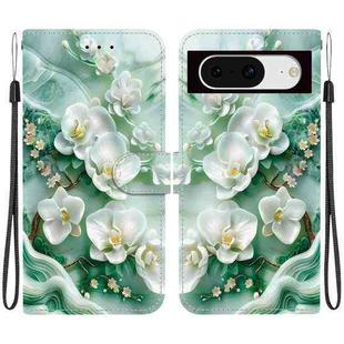 For Google Pixel 8 Crystal Texture Colored Drawing Leather Phone Case(Jade Flowers)