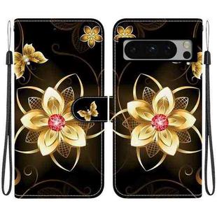 For Google Pixel 8 Pro Crystal Texture Colored Drawing Leather Phone Case(Gold Flower)