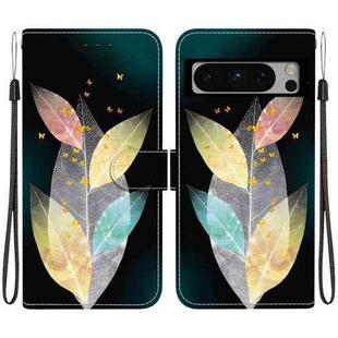 For Google Pixel 8 Pro Crystal Texture Colored Drawing Leather Phone Case(Colored Leaves)