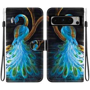 For Google Pixel 8 Pro Crystal Texture Colored Drawing Leather Phone Case(Peacock)